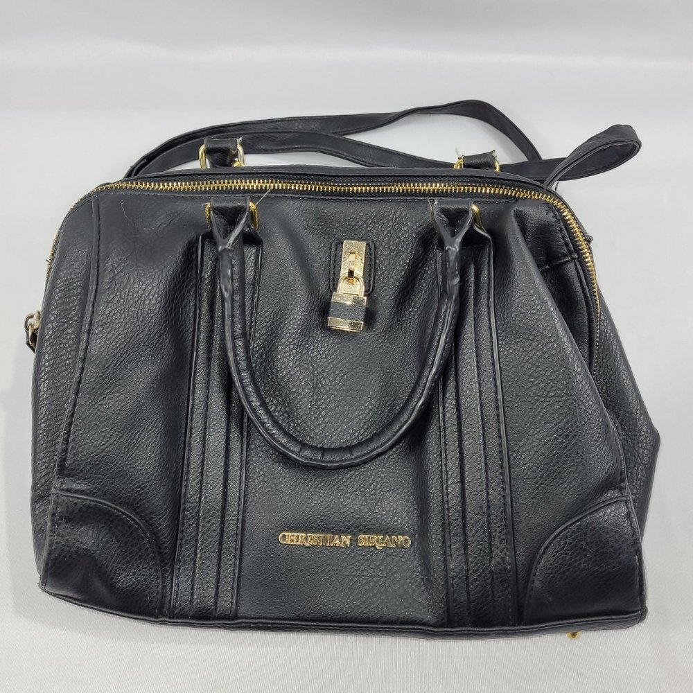 Christian Siriano Purse Handbag 10" x 12" Black Gold Trim Zip-Up Bag
